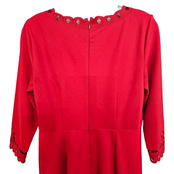 Nwot Talbots Red Ponte Knit Three quarter Sleeve Scalloped Cutout Lace Dress - Picture 8 of 17